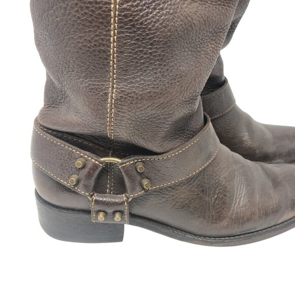 BCBGMAXAZRIA Brown Leather Riding Boots Size 8 Studded Strap Buckle Detail - Picture 7 of 10